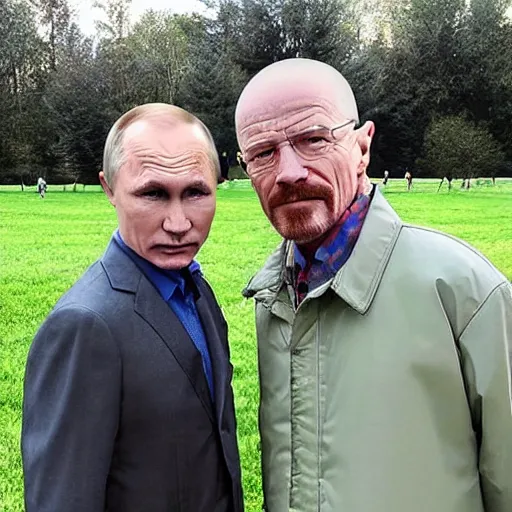 Image similar to walter white and putin in the park