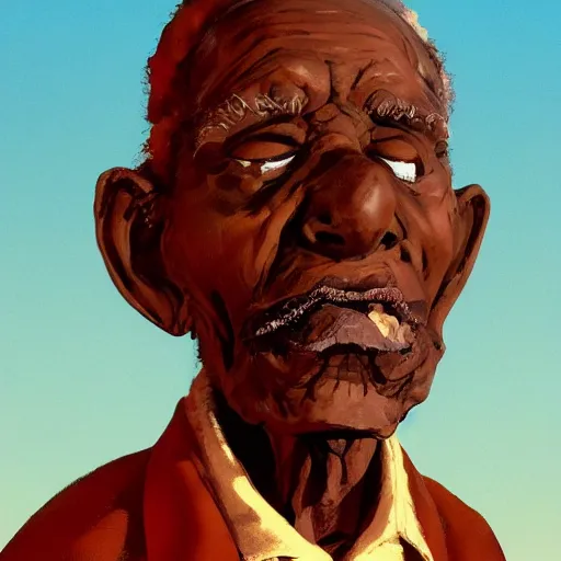 Prompt: a painting of a elder man by Kara Walker . details, smooth, sharp focus, illustration, realistic, cinematic, artstation, award winning, rgb , unreal engine, octane render, cinematic light, macro, depth of field, blur, red light and clouds from the back, highly detailed epic cinematic concept art CG render made in Maya, Blender and Photoshop, octane render, excellent composition, dynamic dramatic cinematic lighting, aesthetic, very inspirational, arthouse.