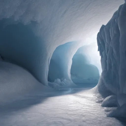 Image similar to frozen cold ice cave in iceland, octane render, unreal engine 5, photoreal 🧊❄️🥶, cold atmosphere, deep image, sharp focus, 8k, 4k