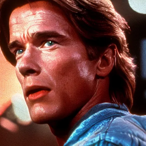 Prompt: arnold schwarzenegger as marty mcfly in the movie back to the future, movie still 8 k hdr atmospheric lighting