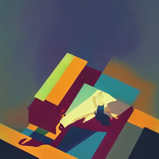 Image similar to 🌈 🎷 abstract music by atey ghailan and edward hopper