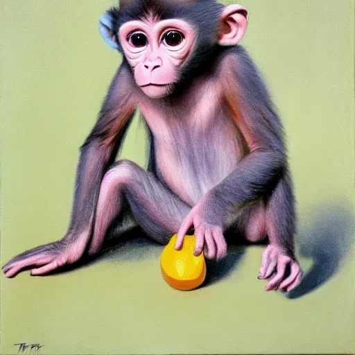 Prompt: The Cute Baby Monkey by Wayne Thiebaud