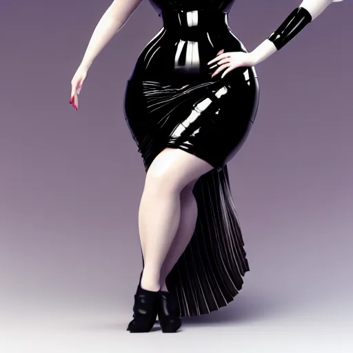 Image similar to a curvy feminine pale goth cutie with a thin waist in an elaborate black-red latex-leather pleated dress, cgsociety, photorealistic, sublime-comforting-elegant ambience, 16k, smooth, sharp focus, trending on ArtStation, volumetric lighting, fully clothed, worksafe