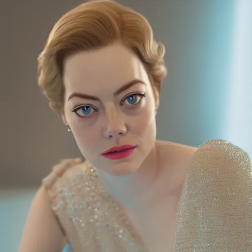 Image similar to Emma Stone as Grace Kelly, hyper realistic, octane render, 8k, high quality