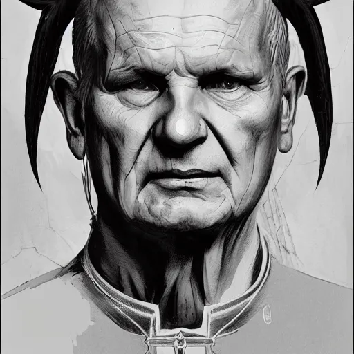 Image similar to portait of john paul ii karol wojtyła fused with lucifer devil satan, drark, marvel comics, dark, intricate, highly detailed, smooth, artstation, digital illustration by ruan jia and mandy jurgens and artgerm and wayne barlowe and greg rutkowski and zdislav beksinski