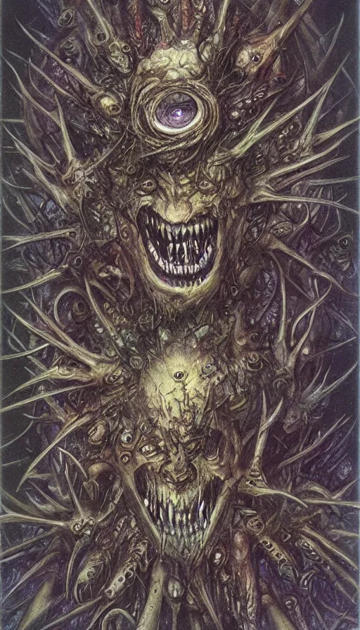 Image similar to a storm vortex made of many demonic eyes and teeth, by brian froud