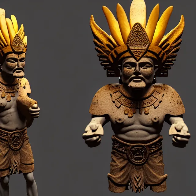 Image similar to epic professional digital sculpture of an Aztec god Garden gnome figurine, volumetric light, best on artstation, breathtaking, epic, stunning, gorgeous, much detail, much wow, cgsociety, wlop, pixiv, behance, deviantart, masterpiece, UHD, 8K