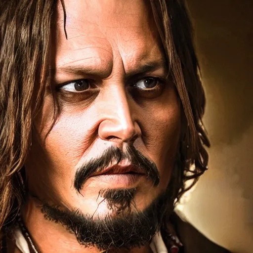 Image similar to stunning awe inspiring johnny depp as jesus christ, movie still 8 k hdr atmospheric lighting