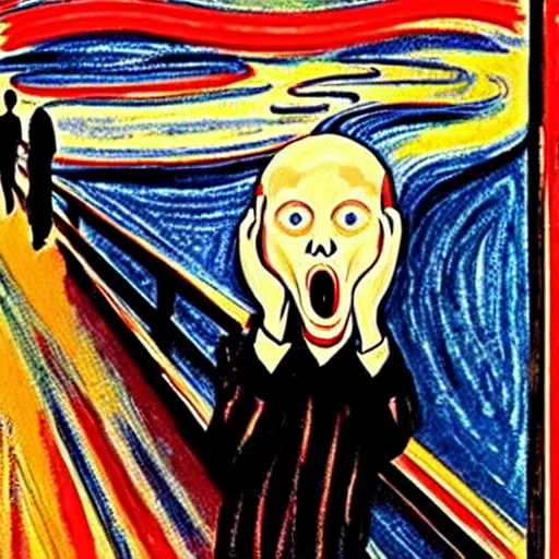 Prompt: the Scream painting but the guy screaming is Guy Fieri
