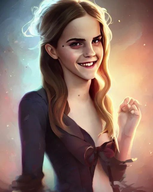 Prompt: beautiful full body Emma Watson smiling, art by Annegret Soltau, lois van baarle and loish and ross tran and rossdraws and sam yang and samdoesarts and artgerm, digital art, highly detailed, intricate, sharp focus, Trending on Artstation HQ, deviantart, unreal engine 5, 4K UHD image, 3D unreal 5, DAZ, hyperrealistic, octane render, cgsociety, Photolab, Lightroom, 4K, Dolby Vision, Photography Award