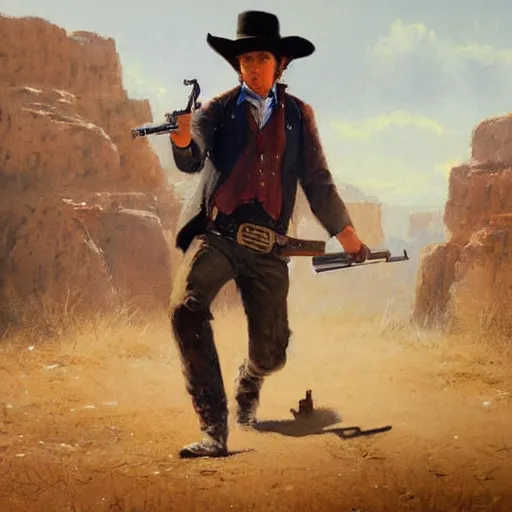 Prompt: billy the kid firing a gun, oil painting by greg rutkowski