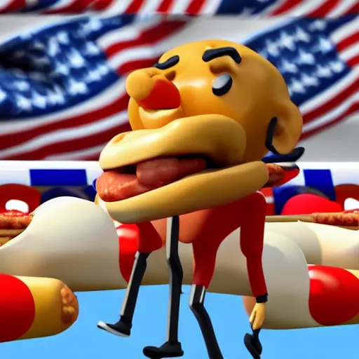 Image similar to 3 d render of obama yelling at a hotdog