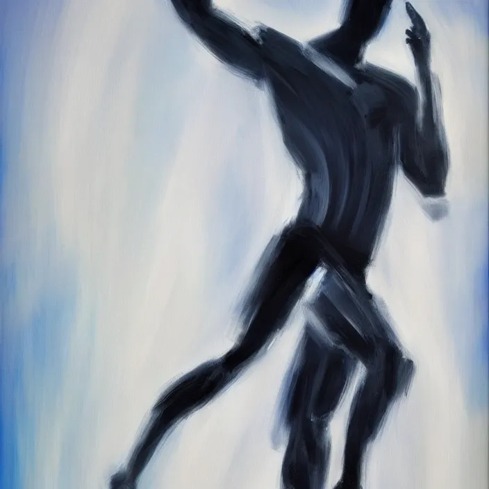 Prompt: abstract, a thin, athletic physique man's body made of abstract, thick flowing dramatic brush strokes, no face, strong wind, white background, matte colors, impressionist, extreme motion, trending on artstation