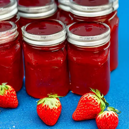 Image similar to Small people trying to escape a jar of strawberry jam, high definition photography, 8k