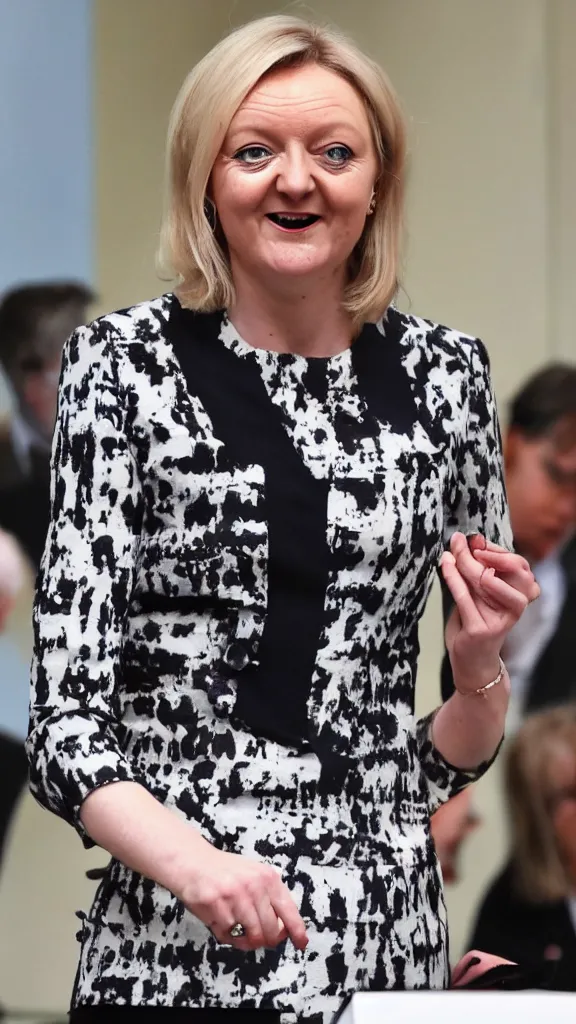 Image similar to liz truss shedding her skin to reveal she's actually a reptile