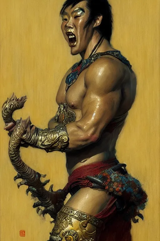 Prompt: monster, character design, tang dynasty, colorful, painting by gaston bussiere, craig mullins, j. c. leyendecker, tom of finland