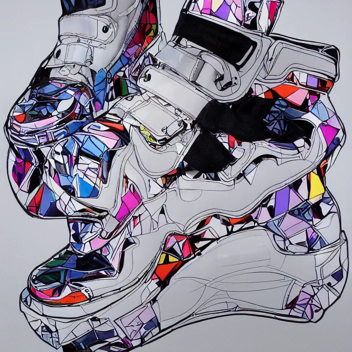 Image similar to futuristic balenciaga sneakers in jeff koons hip hop bauhaus style, highly detailed, hyper realistic, art by todd mcfarlane