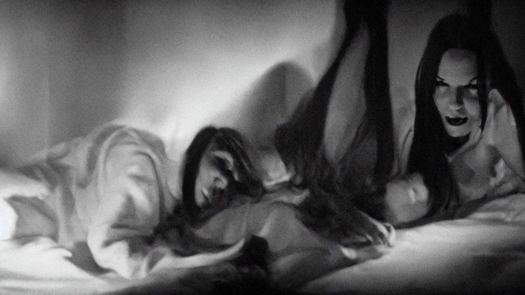 Image similar to movie still of a girl and a demon sleep paralysis, cinematic composition, cinematic light, criterion collection, by edgar allan poe