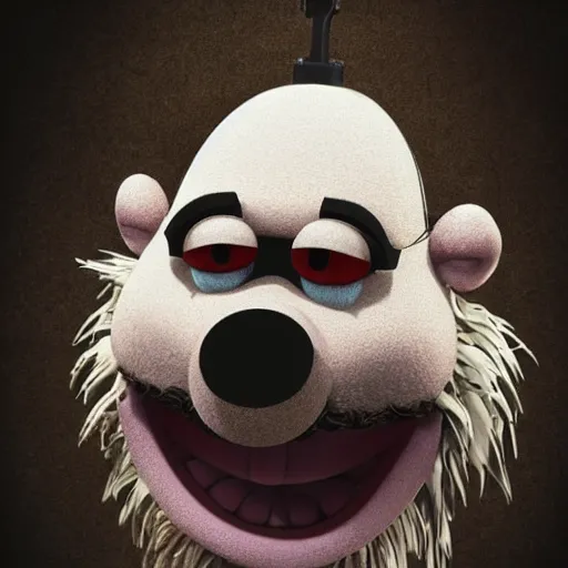 Image similar to a still of a forgotten muppet character looking very manly and modern, hilarious, laughing, hairy chest, huge chin, manly monster tough guy, roughled fur, photo real, photographic, photograph, artstation, trending, featured