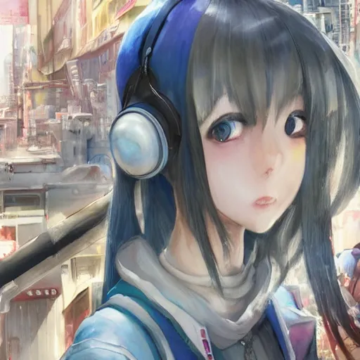 Image similar to dynamic composition, motion, ultra-detailed, incredibly detailed, a lot of details, amazing fine details and brush strokes, colorful and grayish palette, smooth, HD semirealistic anime CG concept art digital painting, watercolor oil painting of Clean and detailed post-cyberpunk sci-fi close-up schoolgirl in asian city in style of cytus and deemo, blue flame, relaxing, calm and mysterious vibes,, by a Chinese artist at ArtStation, by Huang Guangjian, Fenghua Zhong, Ruan Jia, Xin Jin and Wei Chang. Realistic artwork of a Chinese videogame, gradients, gentle an harmonic grayish colors. set in half-life 2, Matrix, GITS, Blade Runner, Neotokyo Source, Syndicate(2012), dynamic composition, beautiful with eerie vibes, very inspirational, very stylish, with gradients, surrealistic, dystopia, postapocalyptic vibes, depth of field, mist, rich cinematic atmosphere, perfect digital art, mystical journey in strange world