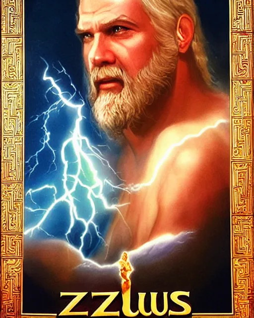 Prompt: zeus, lightning, airbrush, drew struzan illustration art, key art, movie poster