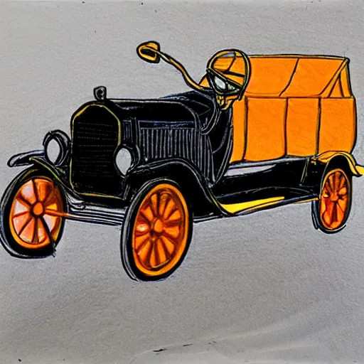 Image similar to a wax crayon sketch of a ford model t