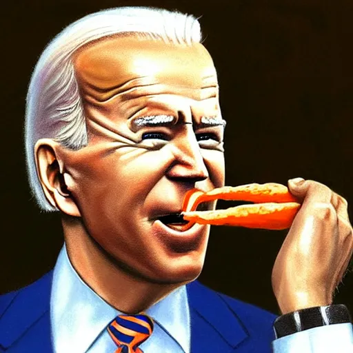 Prompt: joe biden eating a carrot, highly detailed, realistic, painting