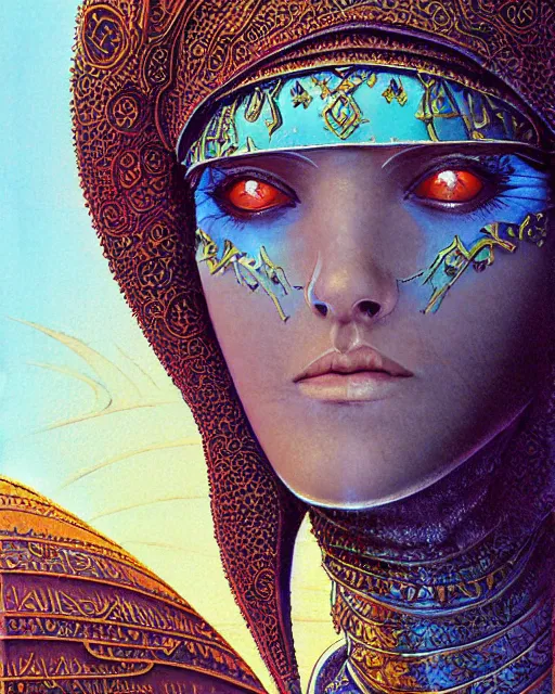 Image similar to arab princess, character portrait, portrait, close up, concept art, intricate details, highly detailed, in the style of chris foss, rodger dean, moebius, michael whelan, and gustave dore