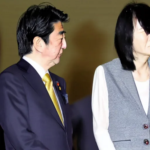 Prompt: A photo of Shinzo Abe and Tsai Ing-wen kissing.