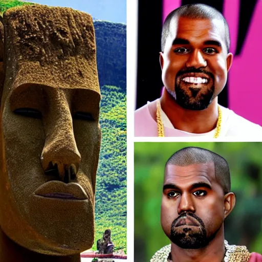 Image similar to 'Kanye West'!! as a moai head on easter Island