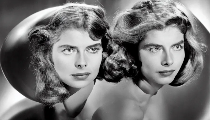 Image similar to film capture, young ingrid bergman as barbarella, exploring an alien planet. full colour. symmetrical face. symmetrical body. cinematic. 1 0 0 mm lens. realistic. photograph.