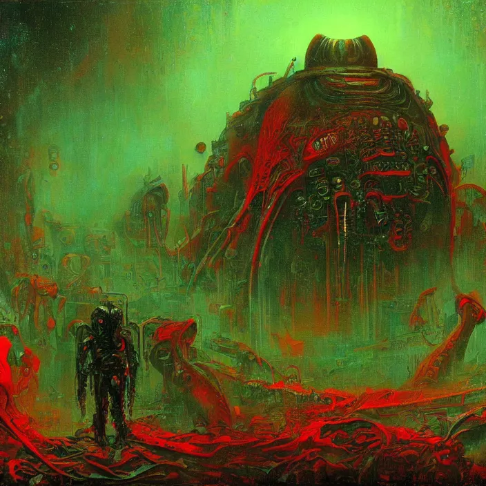 Image similar to gargantuan disappointment of crying souls, red and green palette, by ( h. r. giger ) and paul lehr