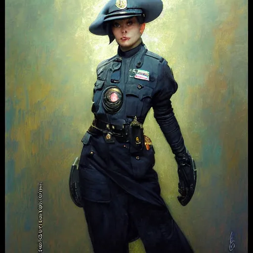 Image similar to portrait of a female grey bunny in a police uniform. shadowrun furaffiniy cyberpunk fantasy highly detailed painting by gaston bussiere craig mullins jc leyendecker gustav klimt artgerm greg rutkowski john berkey, bergey, craig mullins, ruan jia, raymond swanland, jeremy mann, tom lovell, alex malveda