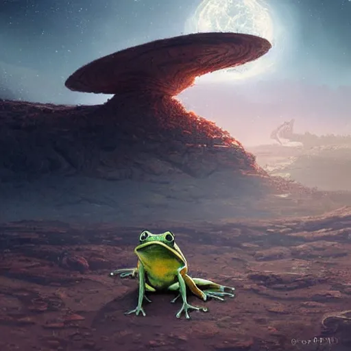 Image similar to a frog on a mysterious planet named kapla - n 9 - i by greg rutkowski, by artgem