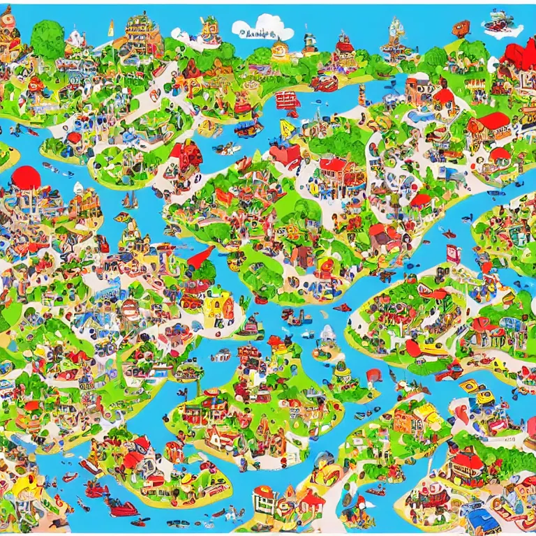 Image similar to map of busytown by richard scarry, HD, trending on artstation