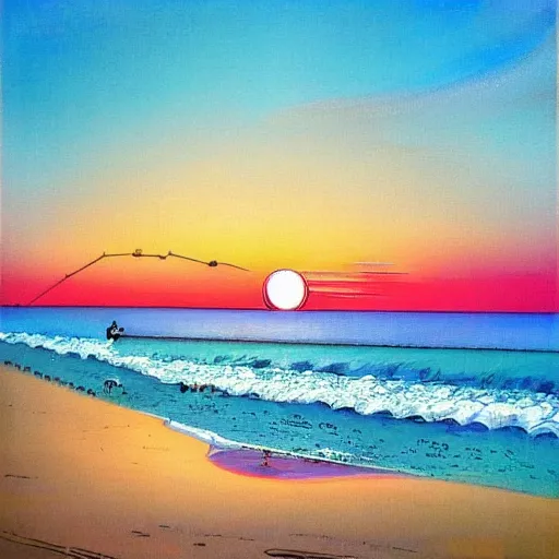 Prompt: sunset at the beach by takashi murakami