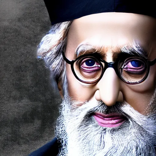 Image similar to amitabh bachhan as dumbledore, portrait, 4 k, realistic, cinematic, volumetric lighting