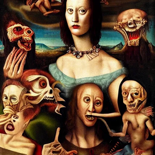 Image similar to terrifying surrealist monster portrait renaissance painting