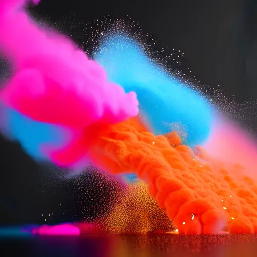 Image similar to color powder explosion on black background, particles, fine detail, hyperrealism, james jean, golden ratio, sharp focus, octane render, sidefx houdini, artstation, vfx