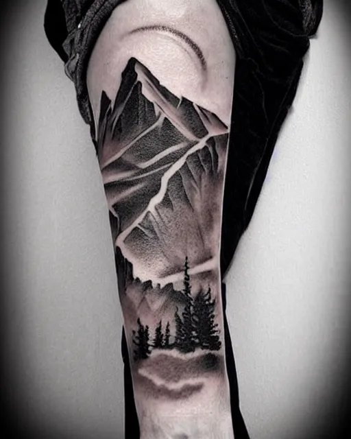 Image similar to creative double exposure effect tattoo design sketch of megan fox with beautiful mountains, realism tattoo, in the style of matteo pasqualin, amazing detail, sharp