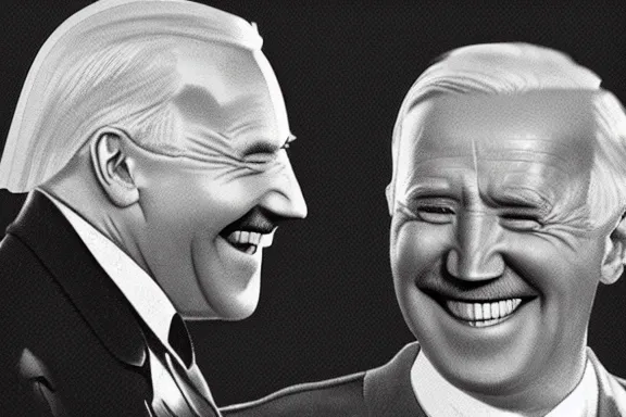 Image similar to “ very very intricate photorealistic photo of hitler and joe biden laughing together, detailed natural lighting, award - winning crisp details ”