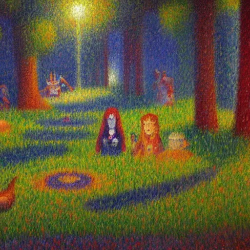 Image similar to world of warcraft, ashenvale, oil painting by seurat