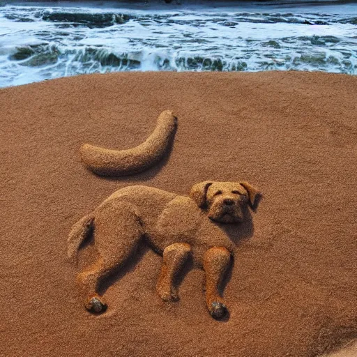 Image similar to a dog made of sand at the beach