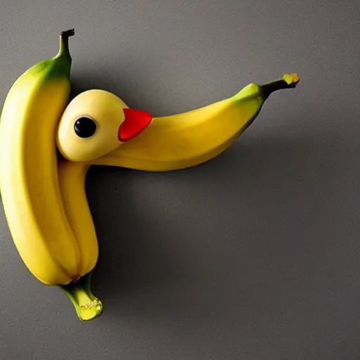 Prompt: a banana in the shape of a duck. A duck in the shape of a banana. Banana duck.