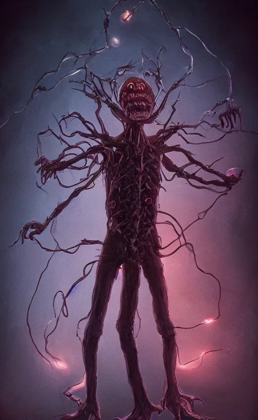 Image similar to full body portrait of Vecna from stranger things in the upside down, dynamic lighting, photorealistic, fantasy concept art, ambient lighting, atmospherical, stunning visuals, creative, cinematic, ultra detailed, trending on art station