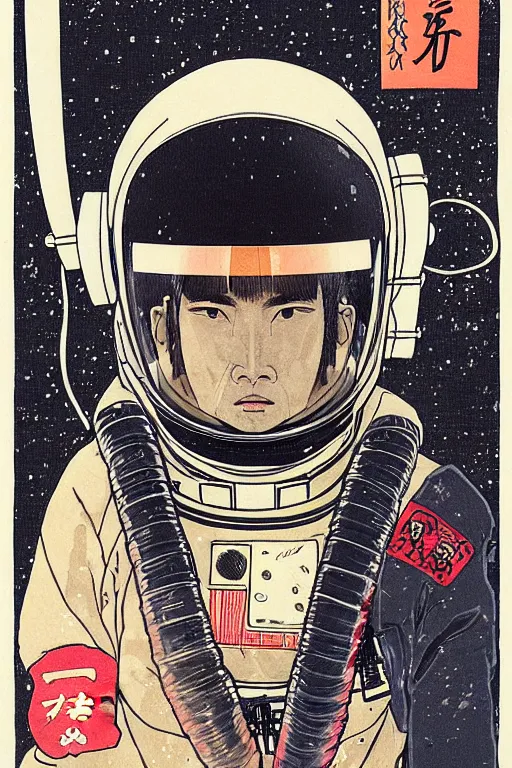 Image similar to portrait of a astronaut in samurai helmets, by katsuhiro otomo