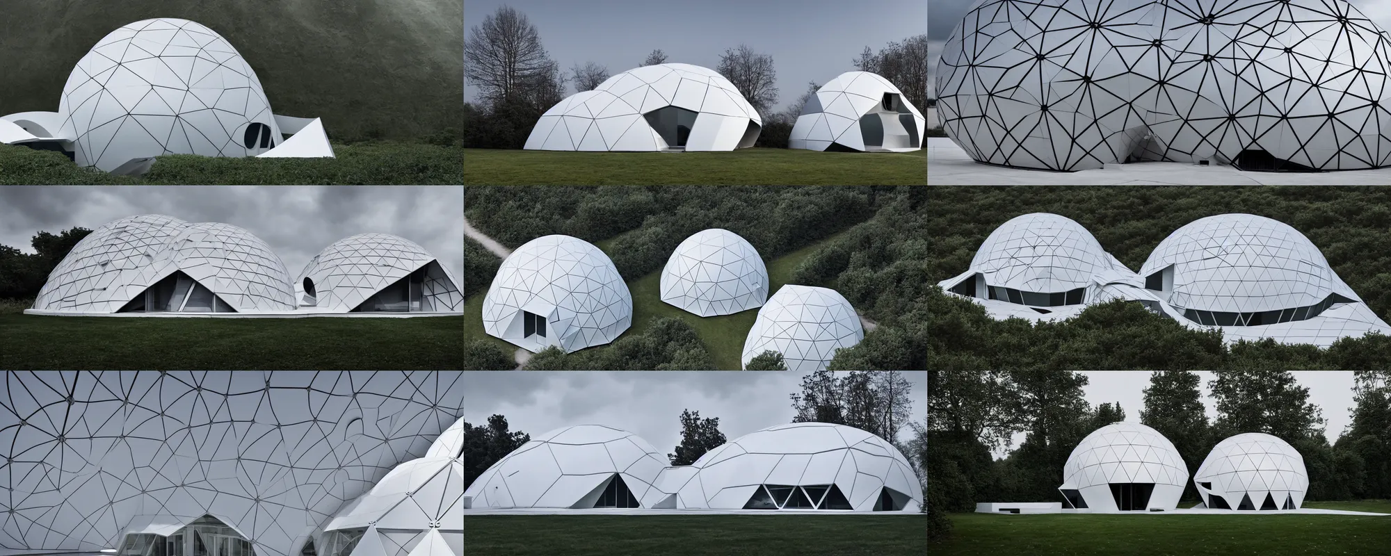 Prompt: geodesic dome house by zaha hadid, minimal, facet, archillect