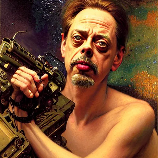 Image similar to portrait of steve buscemi in a bath tub. shadowrun furaffiniy cyberpunk fantasy highly detailed painting by gaston bussiere craig mullins jc leyendecker gustav klimt artgerm greg rutkowski john berkey, bergey, craig mullins, ruan jia, raymond swanland, jeremy mann, tom lovell, alex malveda