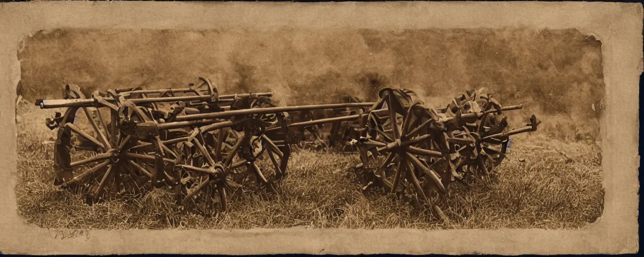 Prompt: spaghetti on top of a 6 - pounder cannon, american civil war, tintype, small details, intricate, 5 0 mm, cinematic lighting, photography, wes anderson, film, kodachrome