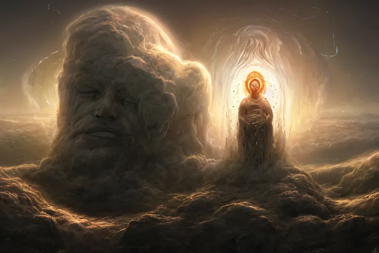 Prompt: a god giving birth to a new universe with laws of reality unfamiliar to our own and then dissolving itself into it, in the style of wlop, illustration, epic, fantasy, hyper detailed, smooth, unreal engine, sharp focus, ray tracing